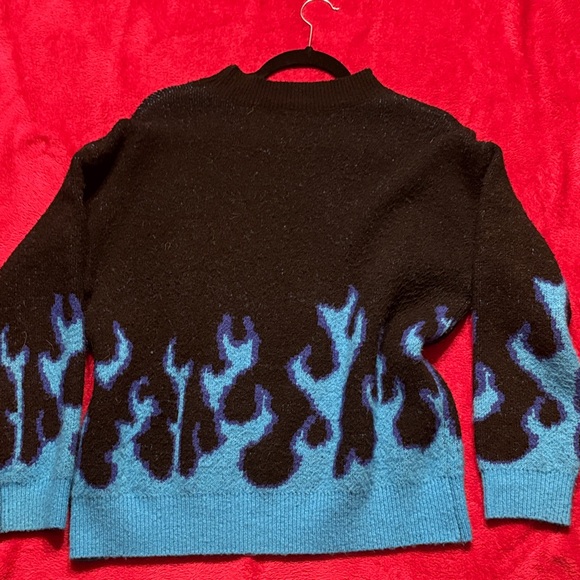 Dolls Kill Black and Blue Flame Sweater - Picture 4 of 4